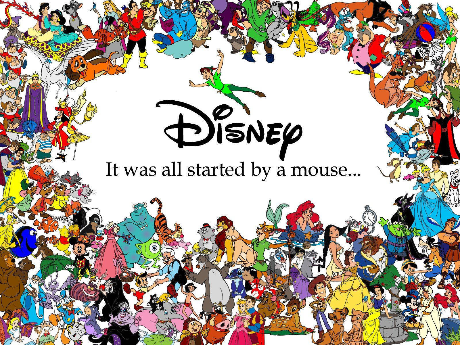 Etlivligt Mønster Af Farverige, Tidløse Disney-karakterer. Wallpaper