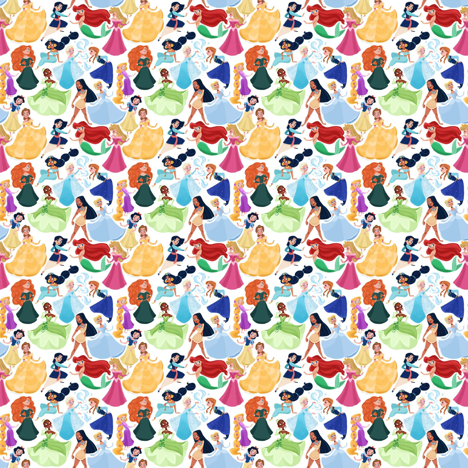 Disney Pattern With Princesses Wallpaper