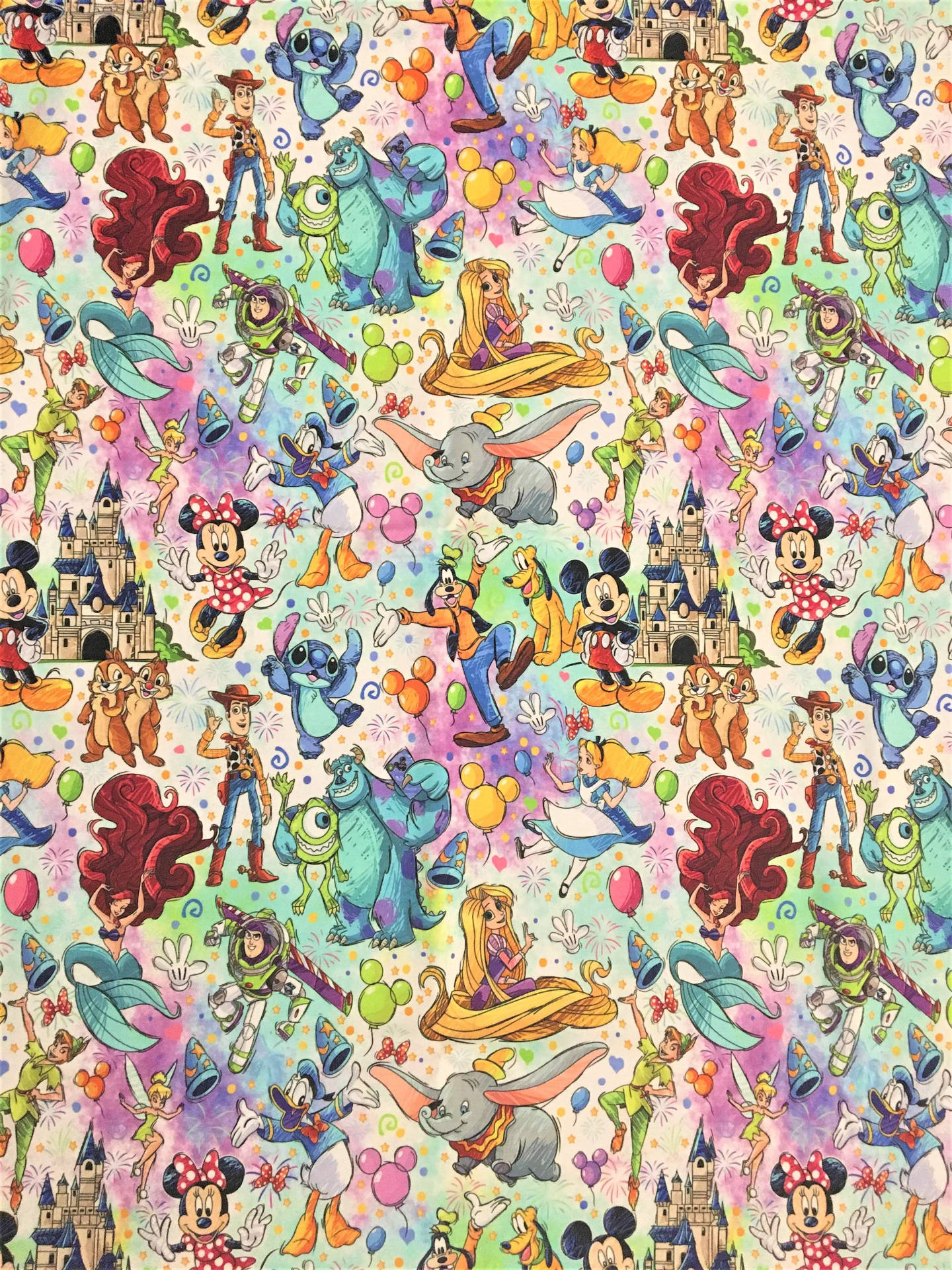 En farverig Disney-mønster inspireret fra en berømt film. Wallpaper