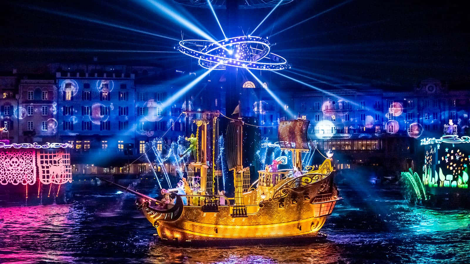 A Boat With Lights On It In A Waterway