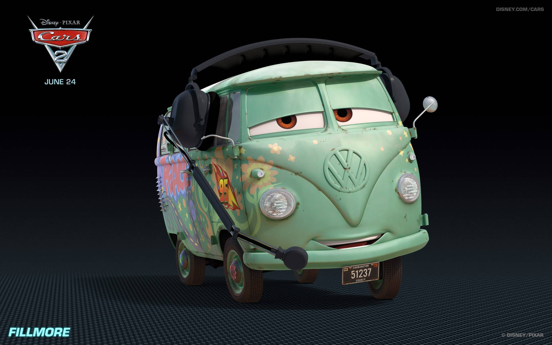 Pixar's introspective companion, Fillmore from Cars 2 Wallpaper
