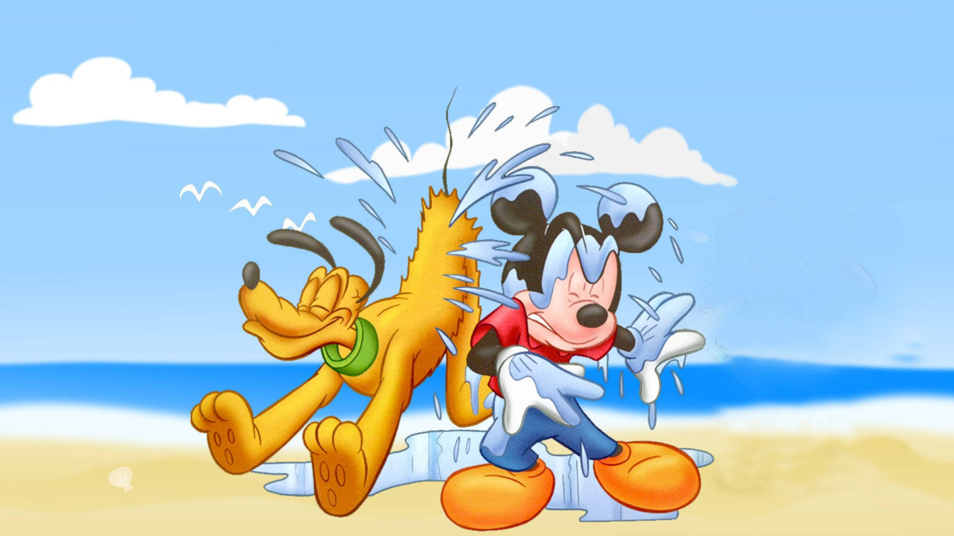 Disney Pluto And Mickey Mouse Soaked Wallpaper