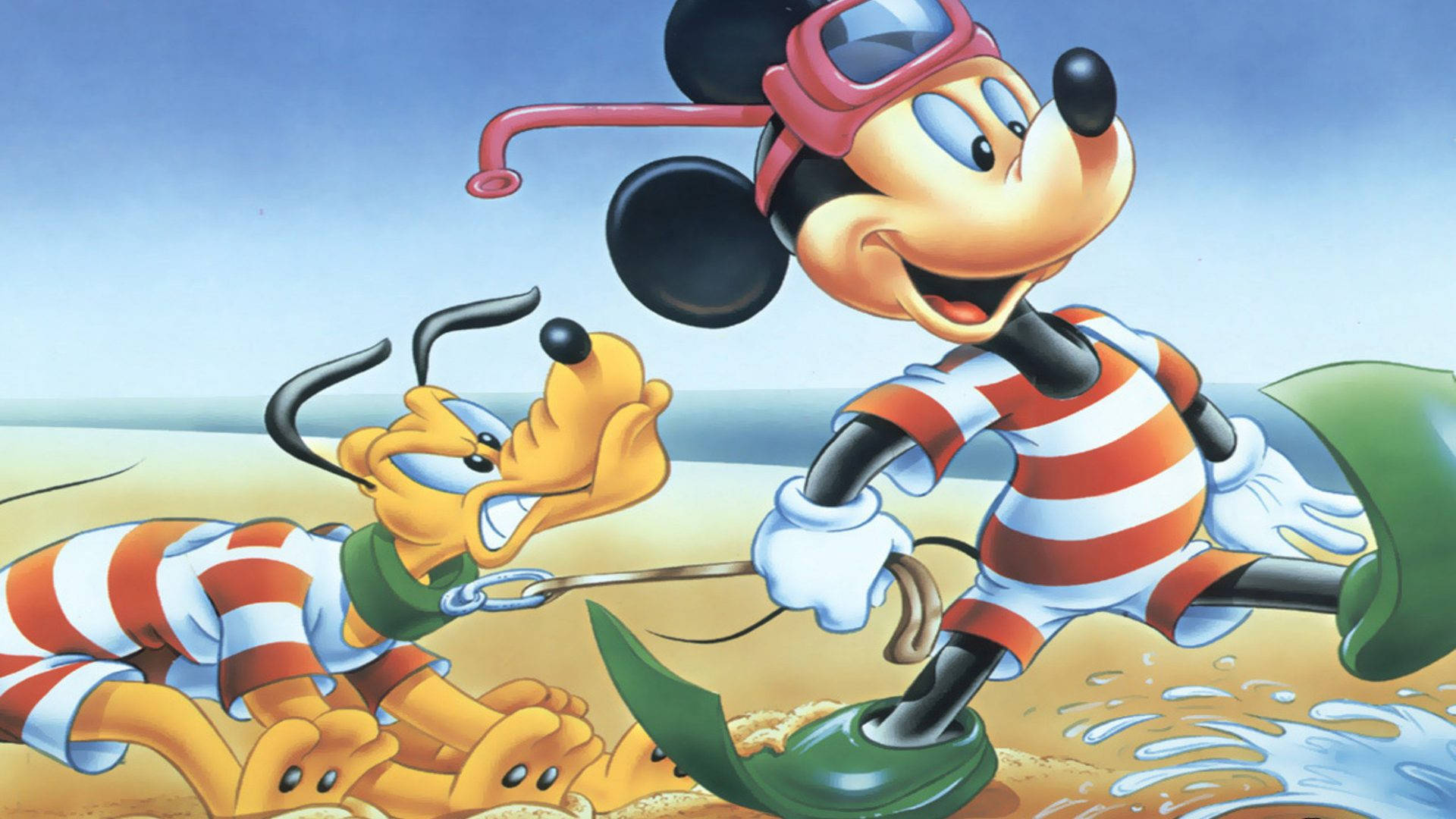 Disney Pluto og Mickey Ferie Familie Scene Motiv Tapet Wallpaper