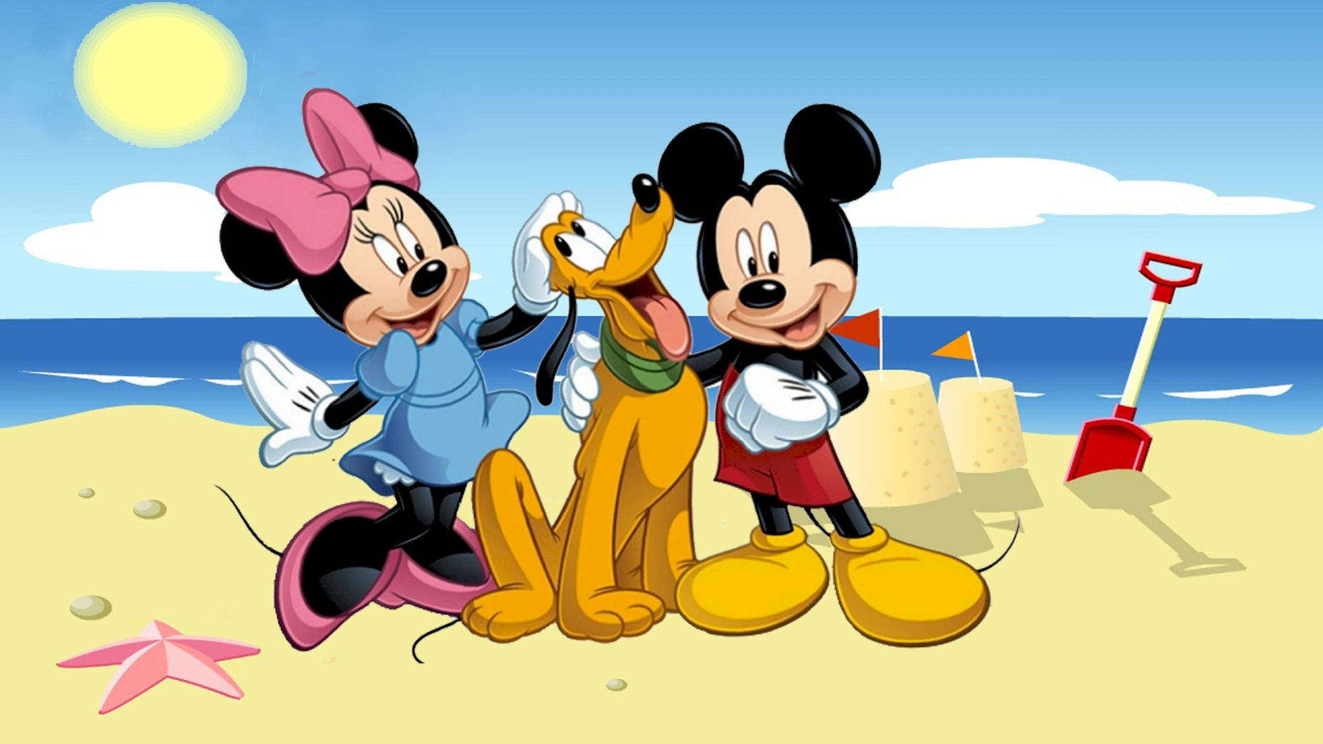 Disney Pluto Mickey And Minnie Sand Wallpaper