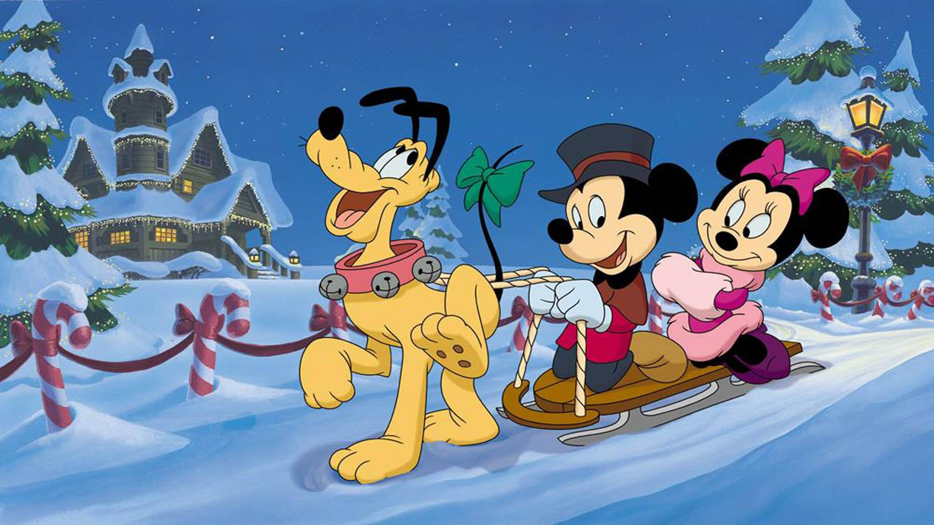 Disney Pluto Sne Slædekørsel Scene Tapet Wallpaper
