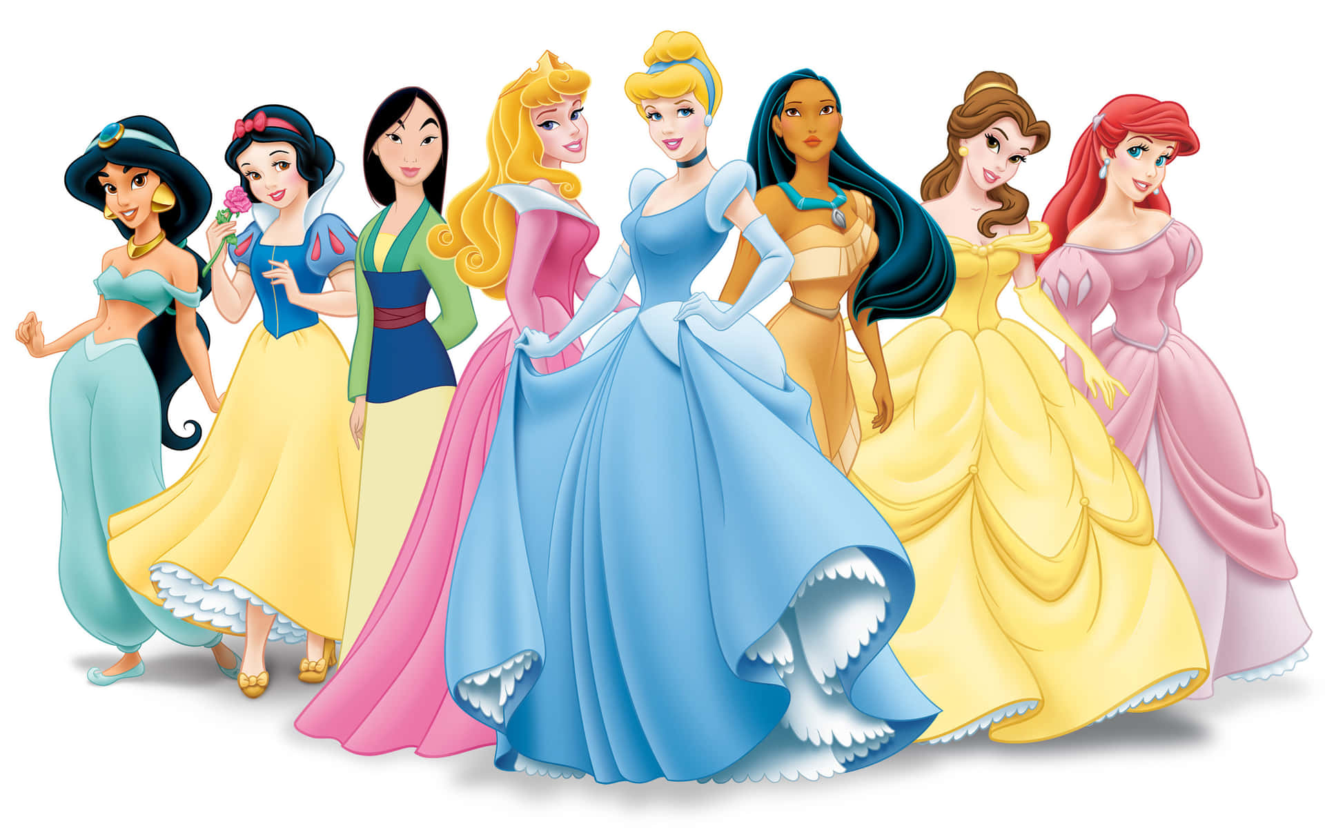 Enscen Med Disney-prinsessor Som Firar Tillsammans