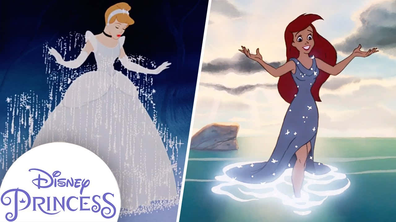 Billeder af Disney Prinsesser dækker tapetet.