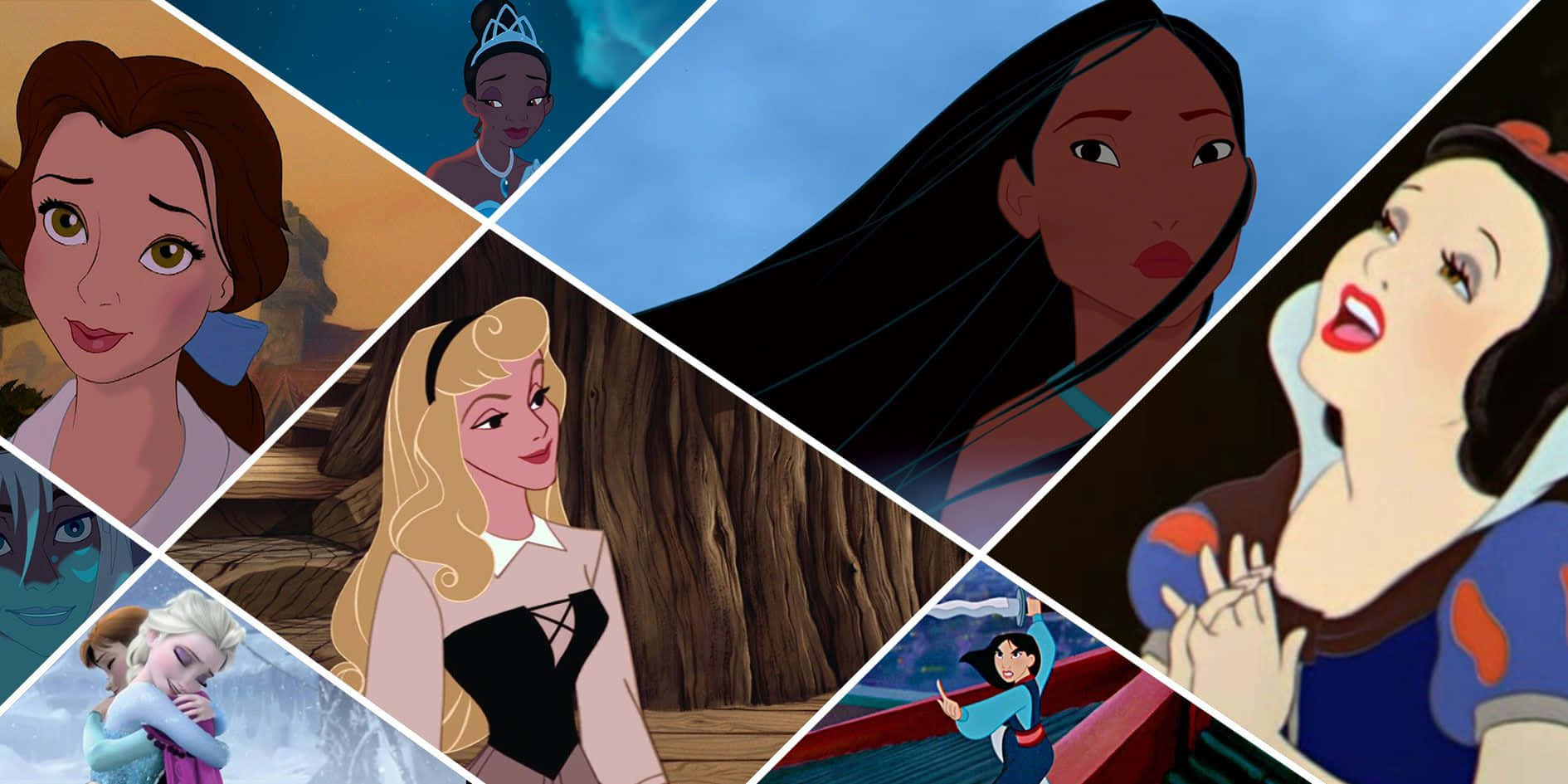 Billeder af Disney Prinsesser pryder tapetet.