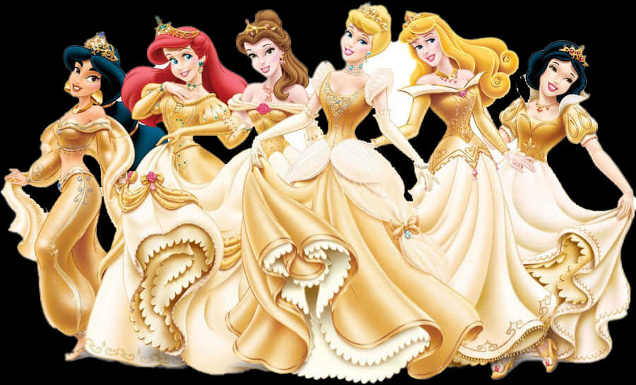 Disney Princesses Golden Gowns PNG