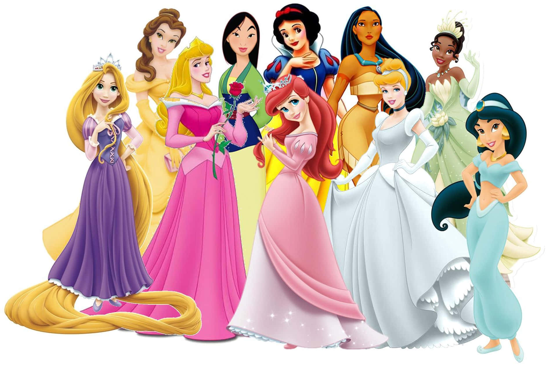 Imagemdos Trajes De Princesas Da Disney Para A Família Como Papel De Parede Do Computador Ou Celular.
