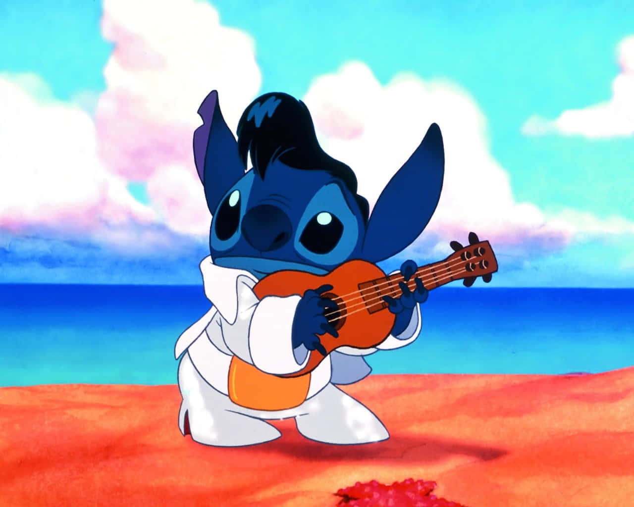 Stitch Playing A Guitar On The Beach