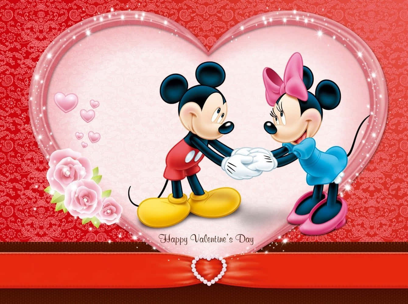 Disneyvalentine Med Mickey Och Minnie I Ett Hjärta. Wallpaper