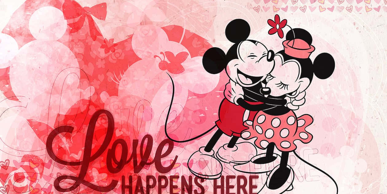 Amoredi San Valentino Di Mickey E Minnie Disney. Sfondo