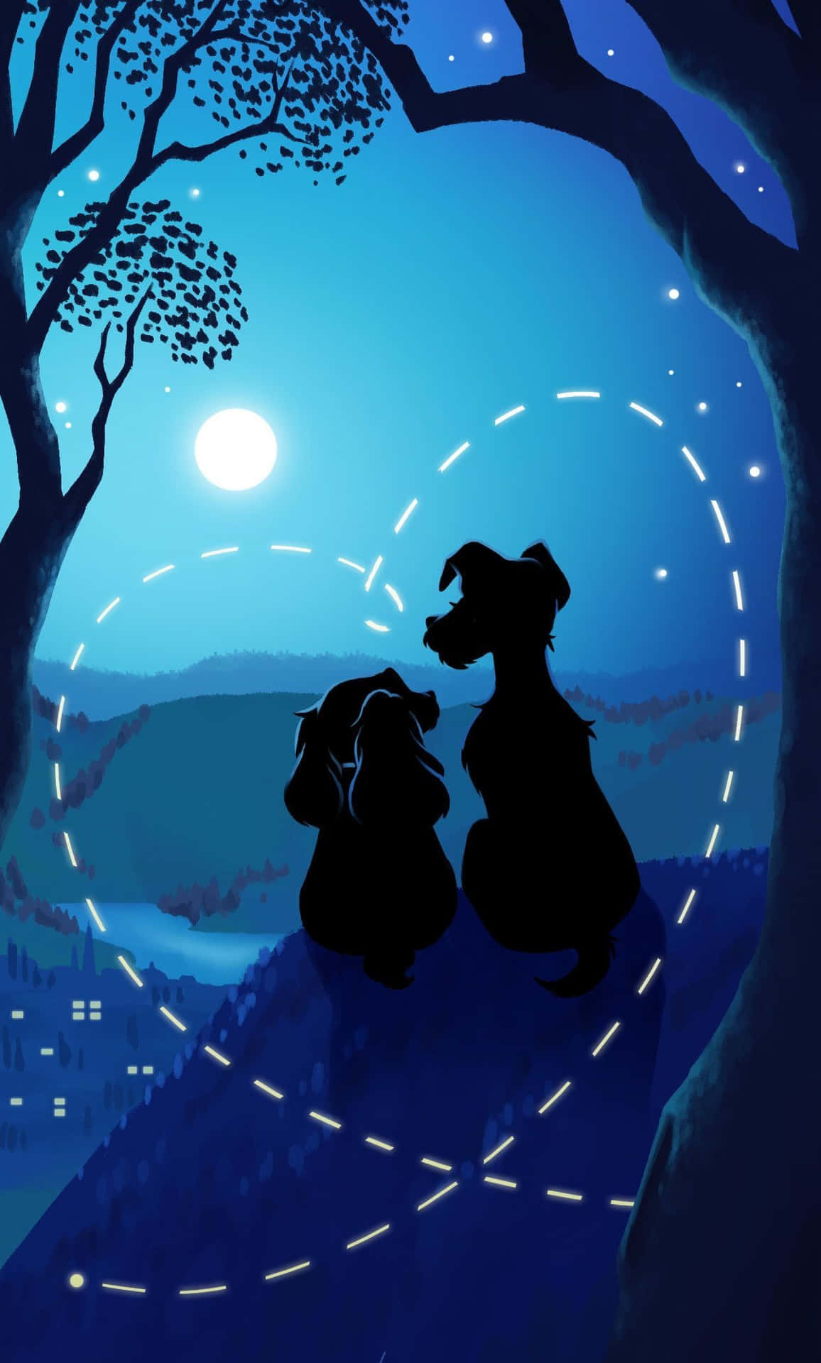Two Dogs Sitting On A Hill Wallpaper
