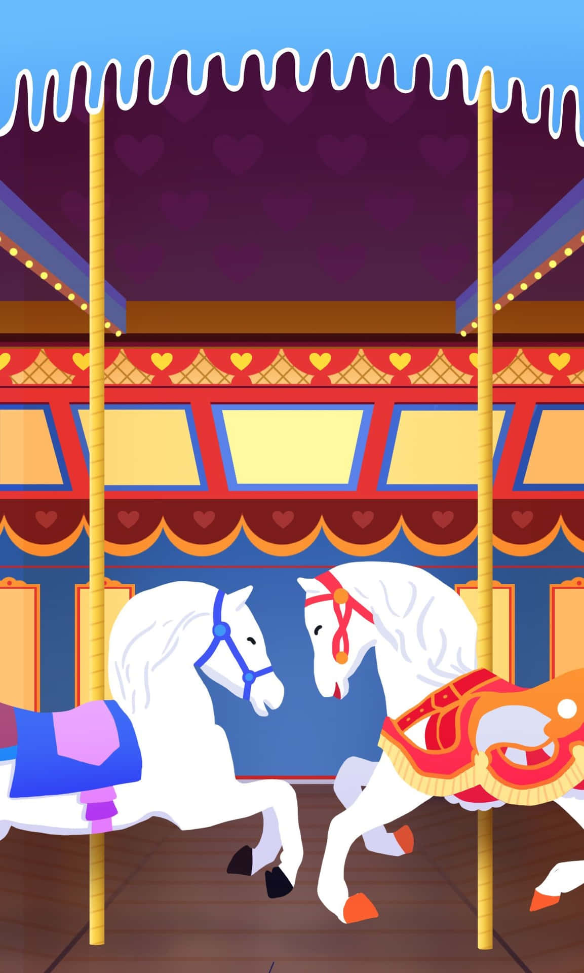 Two Horses Are Riding On A Carousel Wallpaper
