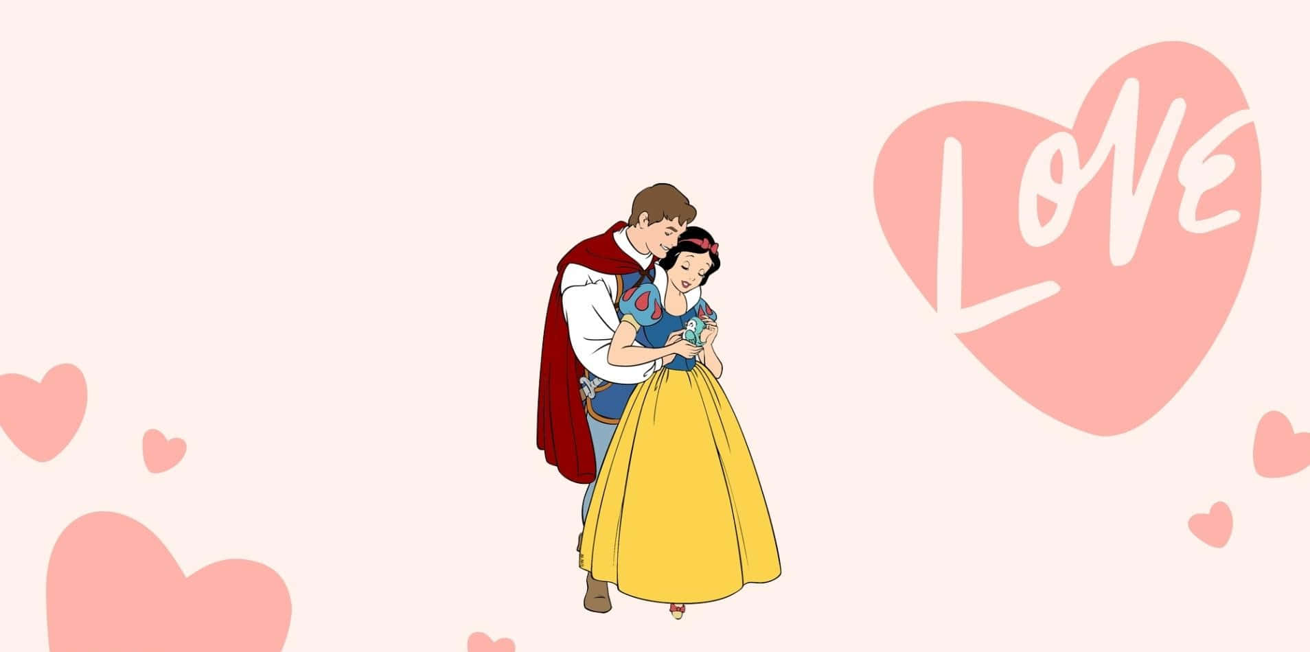 Disney Valentins Snow White Og Prins Charmerende Scene Wallpaper