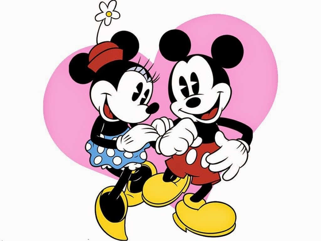 Mickey And Minnie Mouse In A Heart Shape Wallpaper