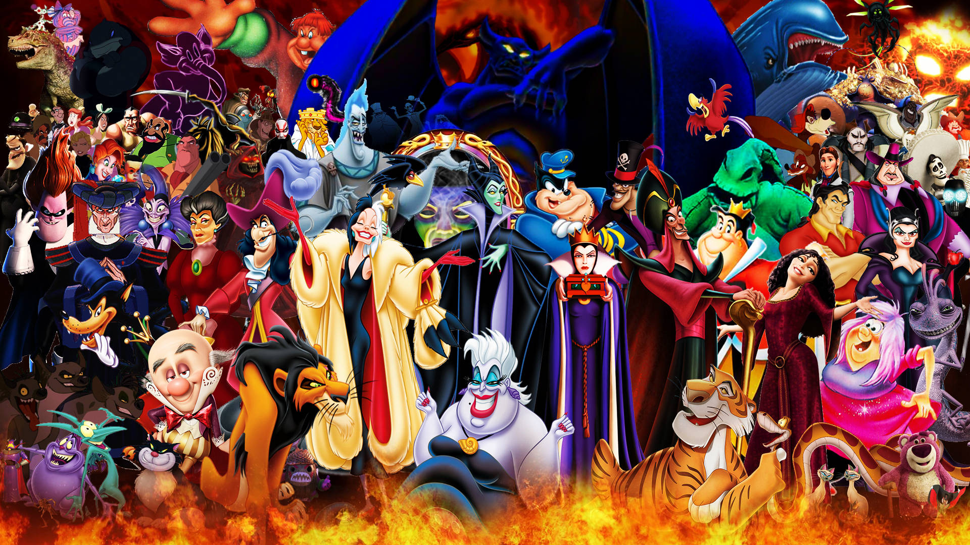 Disney Villains In Fire Wallpaper