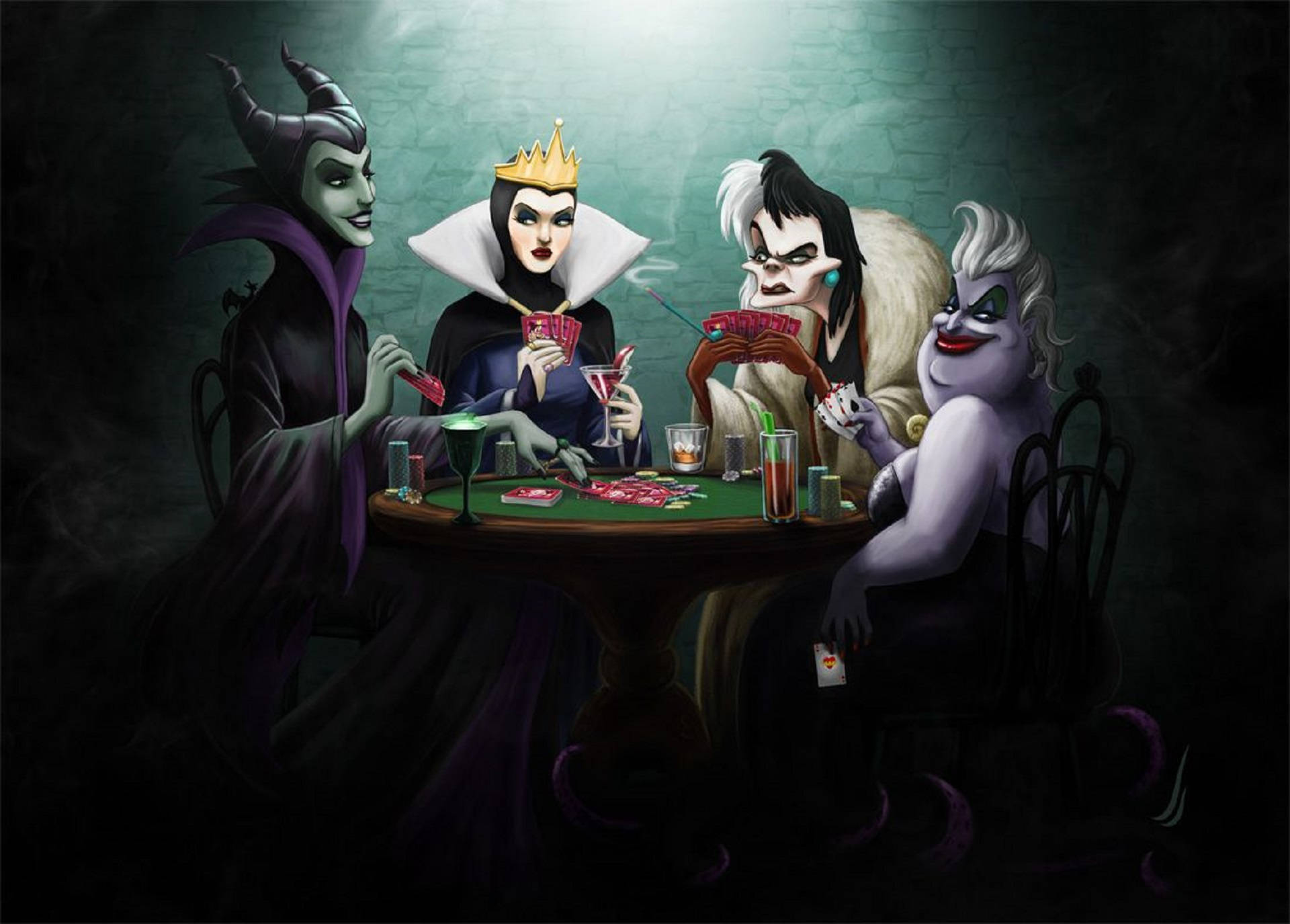 Disney Villains In Gambling Room Wallpaper