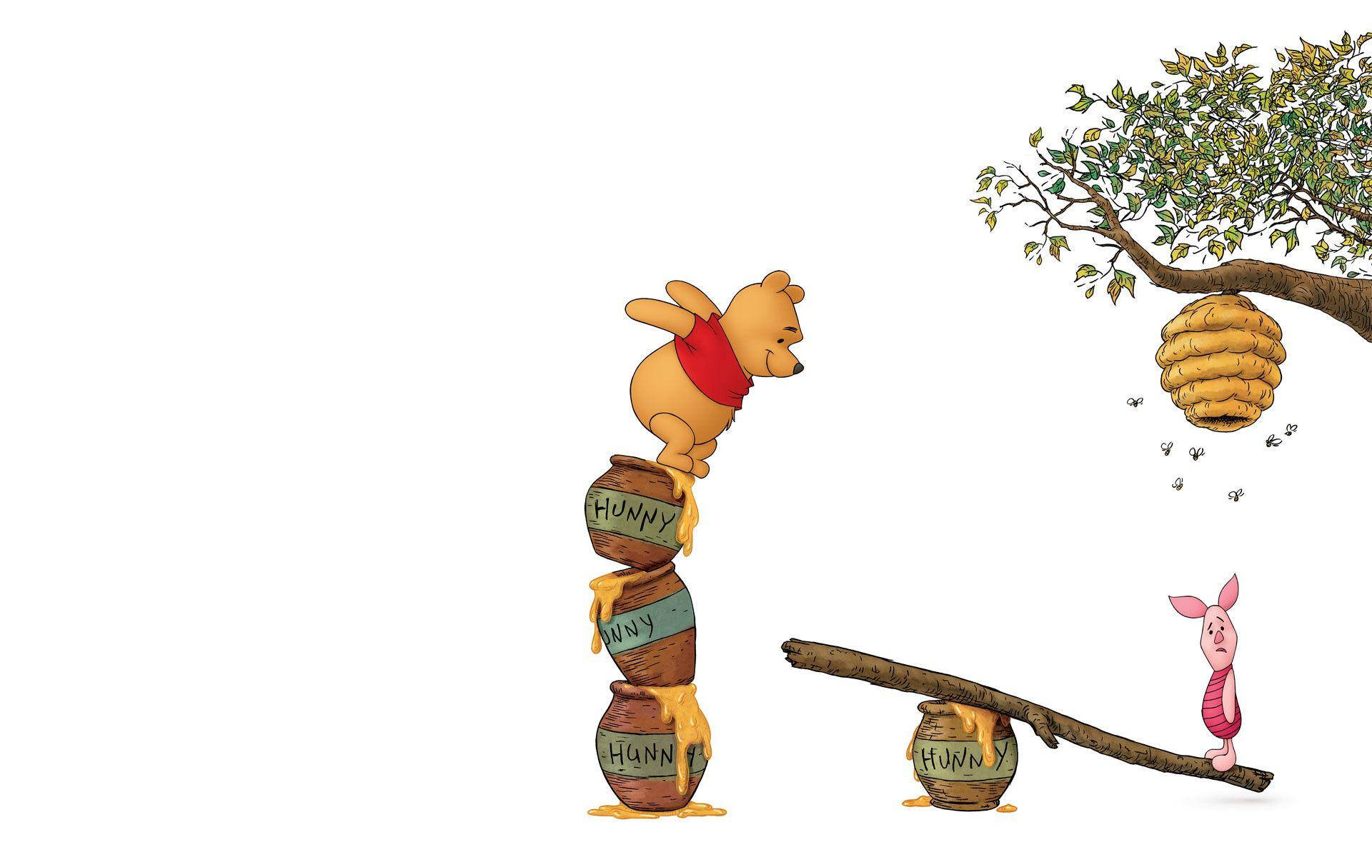 Disney Winnie The Pooh And Piglet Gathering Honey Background