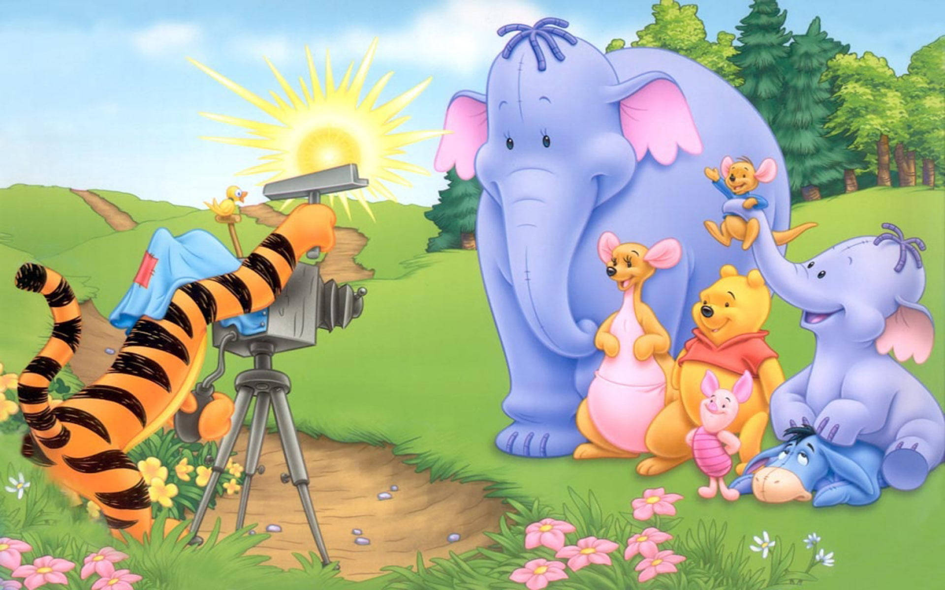 Disney Winnie The Pooh Cute Pictorial Background
