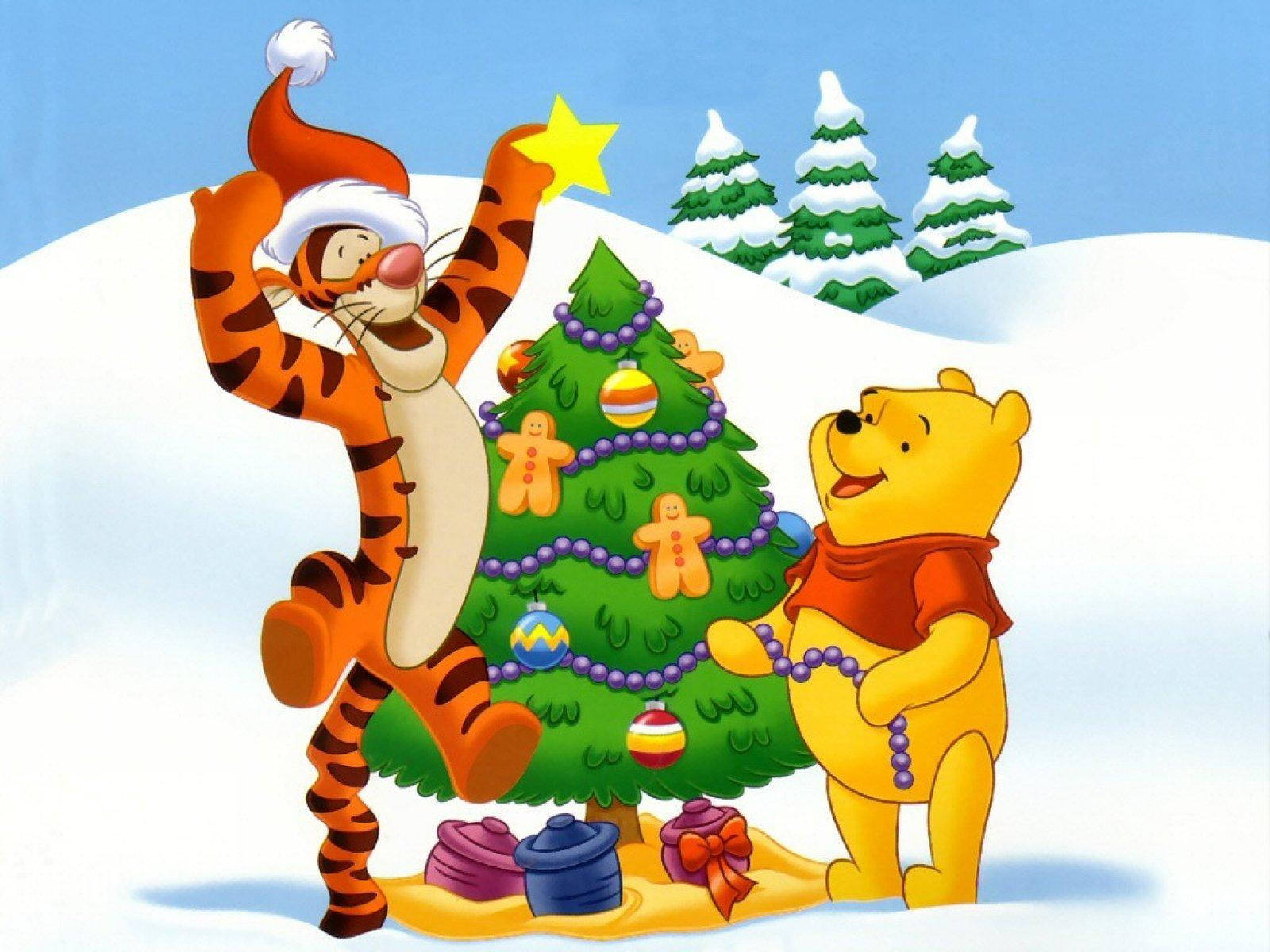 Disney Winnie The Pooh Decorating Christmas Tree Wallpaper