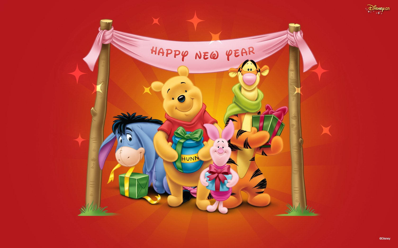 Disney Winnie The Pooh Happy New Year Background