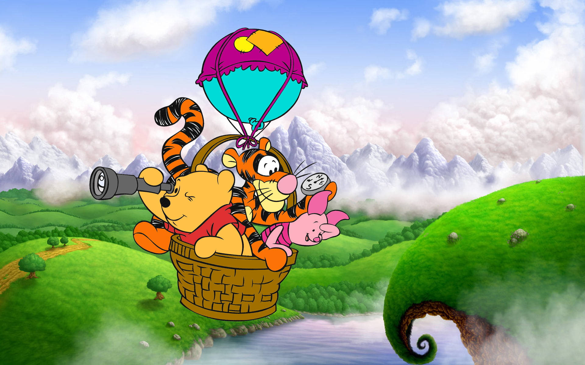Disney Winnie The Pooh On Hot Air Balloon Background
