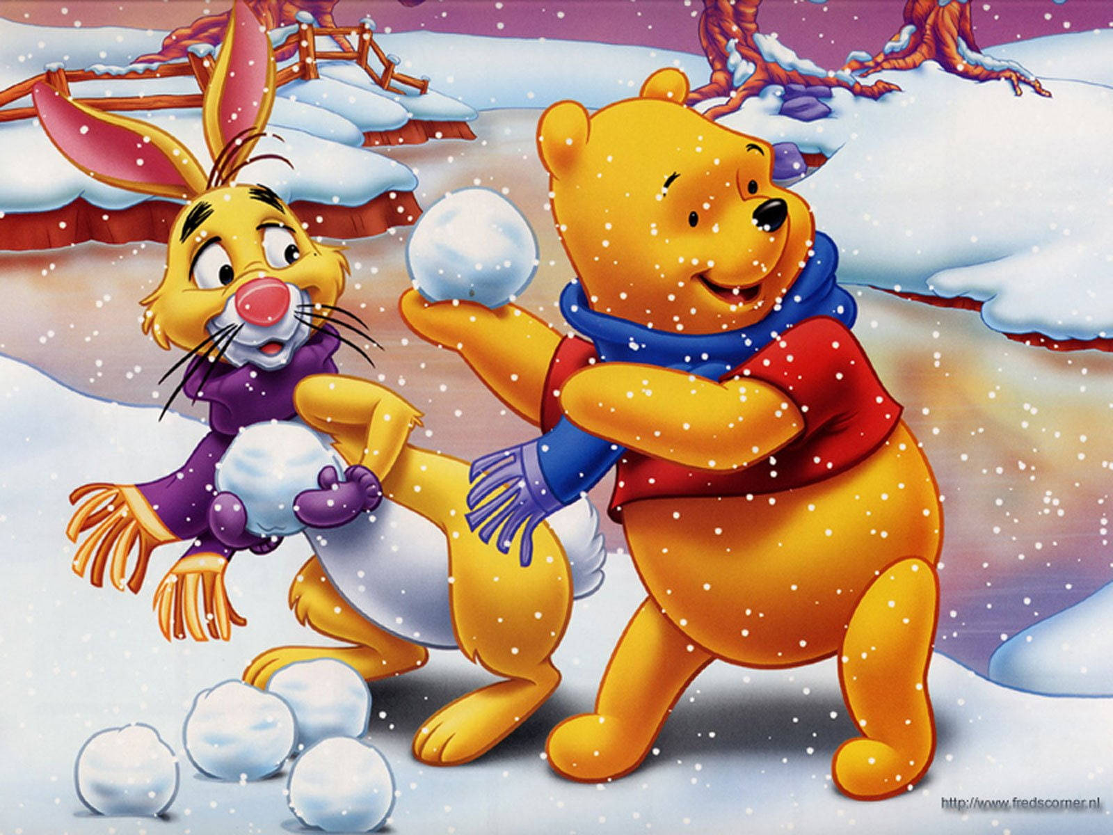 Disney Winnie The Pooh Playing Snowballs Background