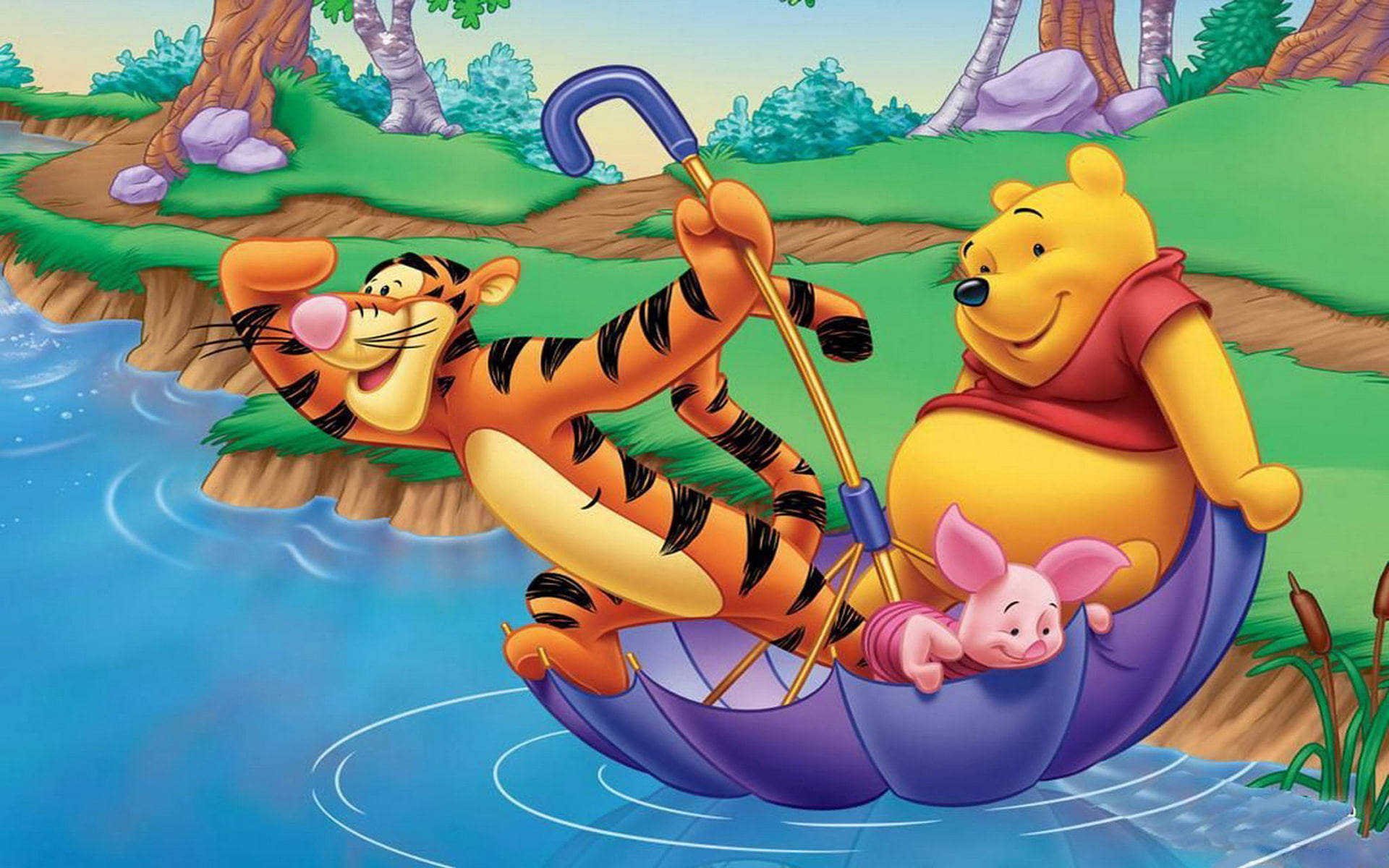 Disney Winnie The Pooh Sailing With Umbrella Wallpaper