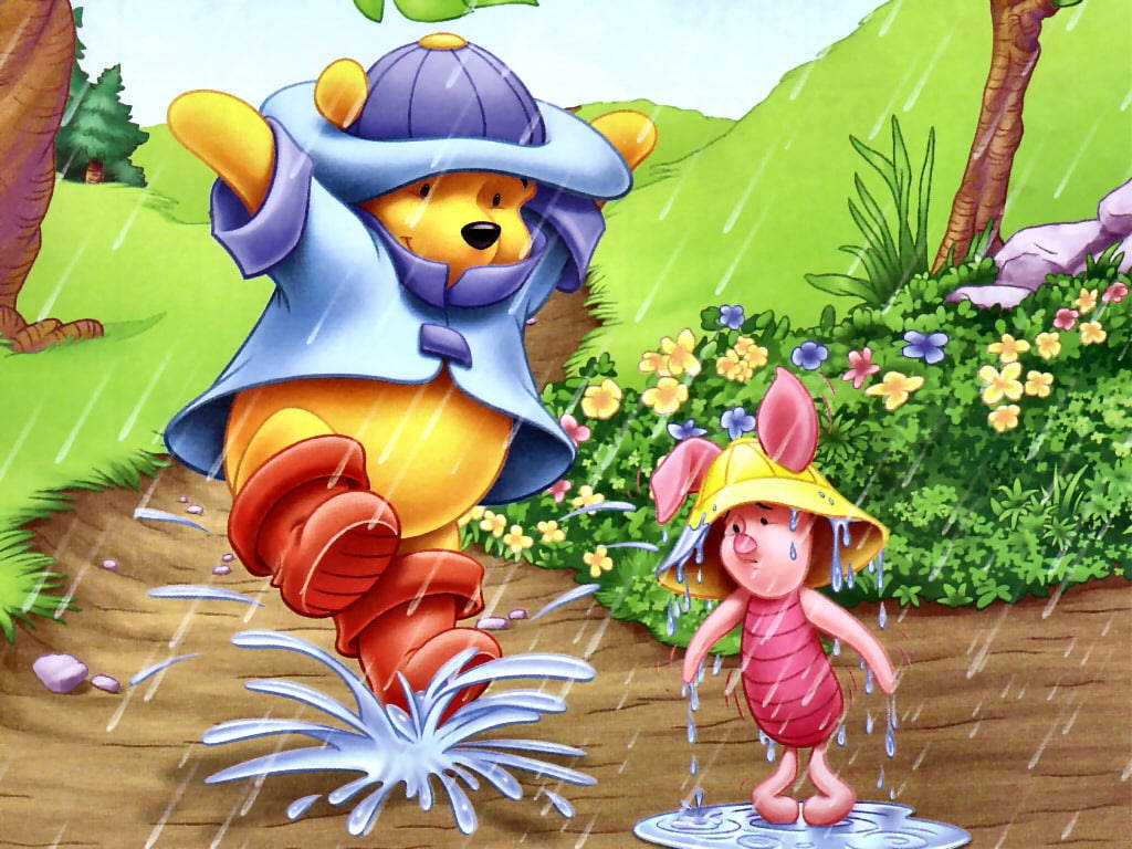 Disney Winnie The Pooh With Piglet In The Rain Wallpaper
