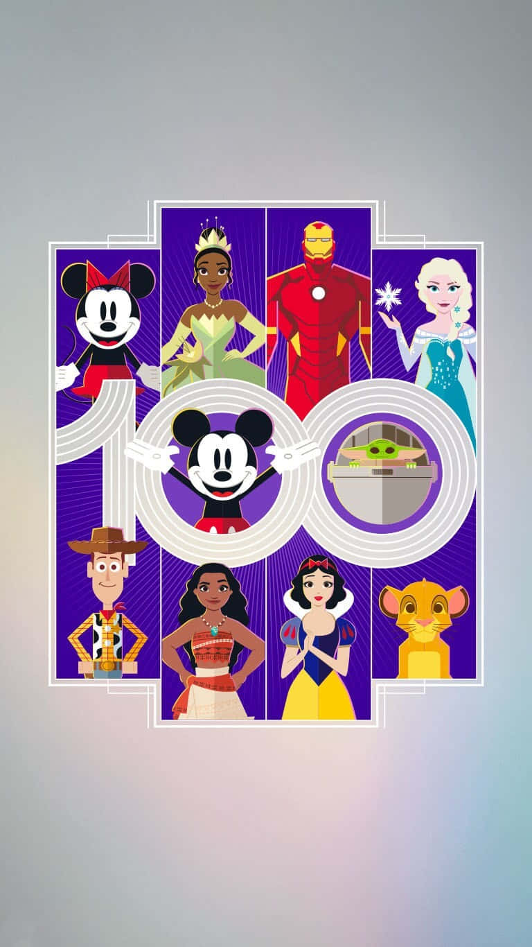 Disney100 Celebration Characters Collage Wallpaper