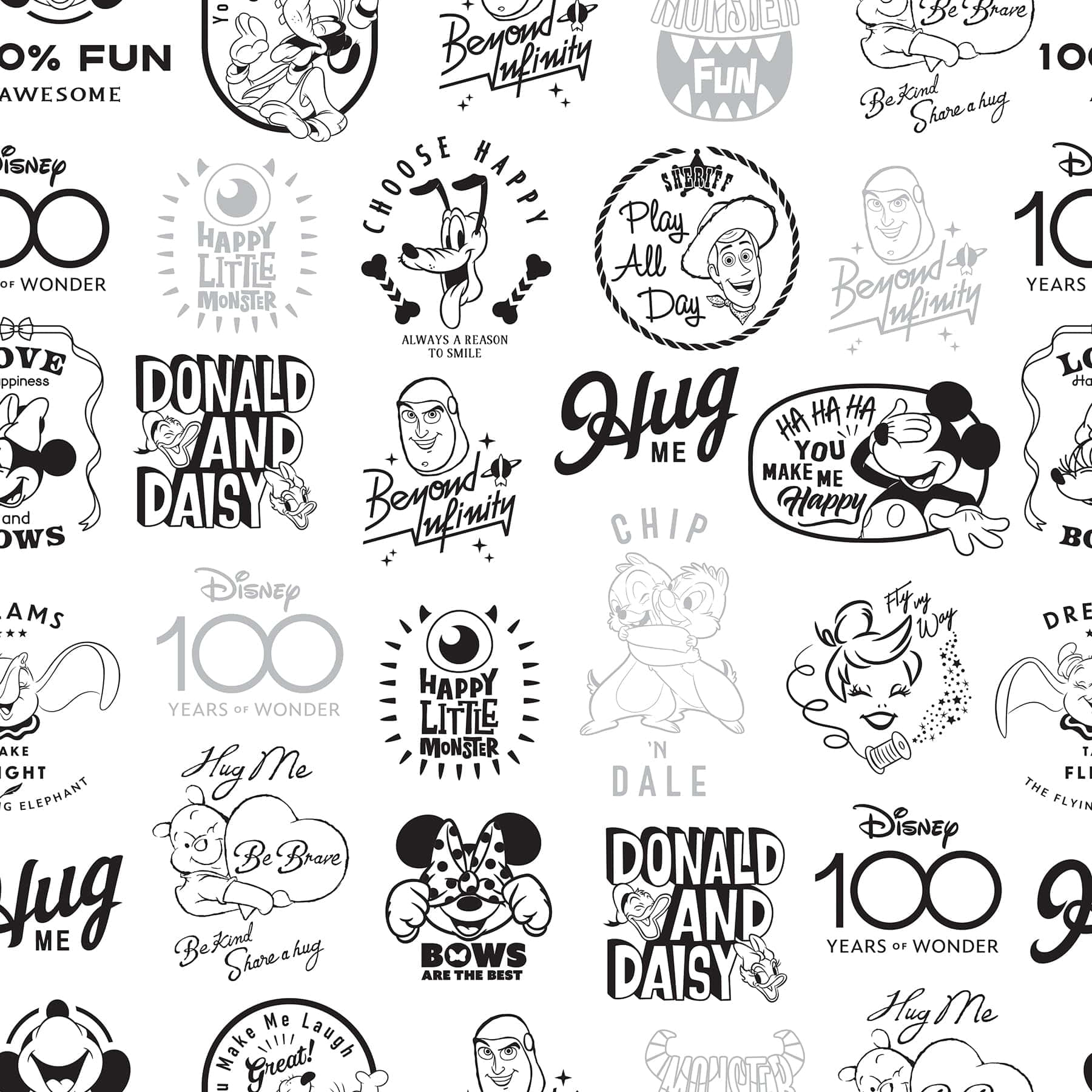 Disney100 Character Collage Pattern Wallpaper