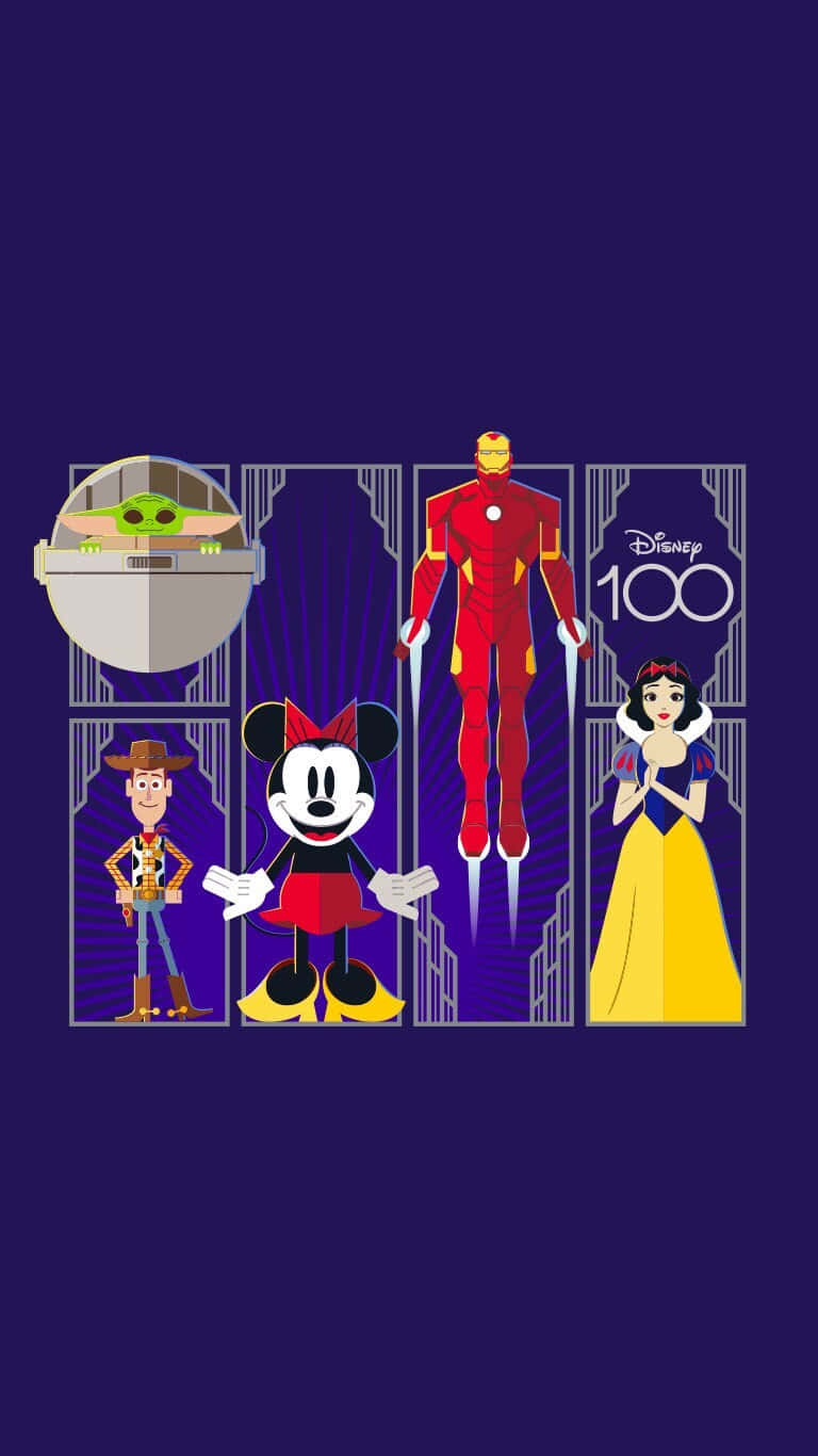 Disney100 Iconic Characters Celebration Wallpaper
