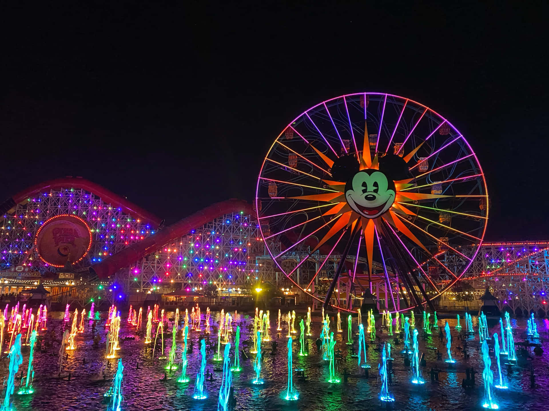 Disneyland California Adventure Park Nighttime Lights Wallpaper