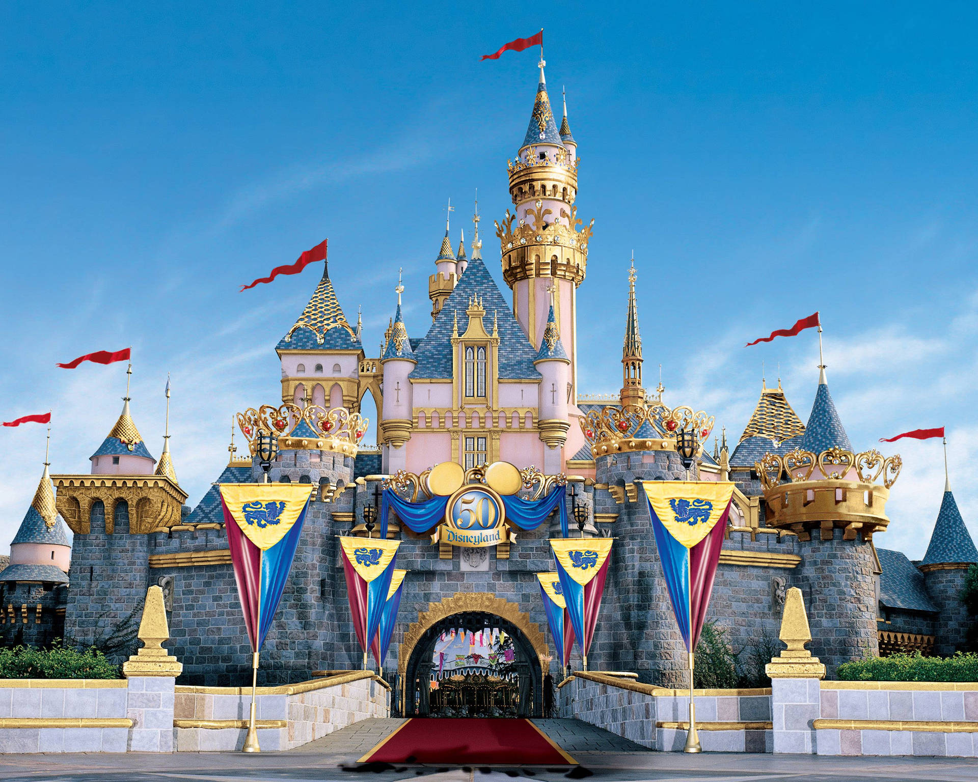 Disneylandslott Röda Flaggor 50-årsjubileum Wallpaper