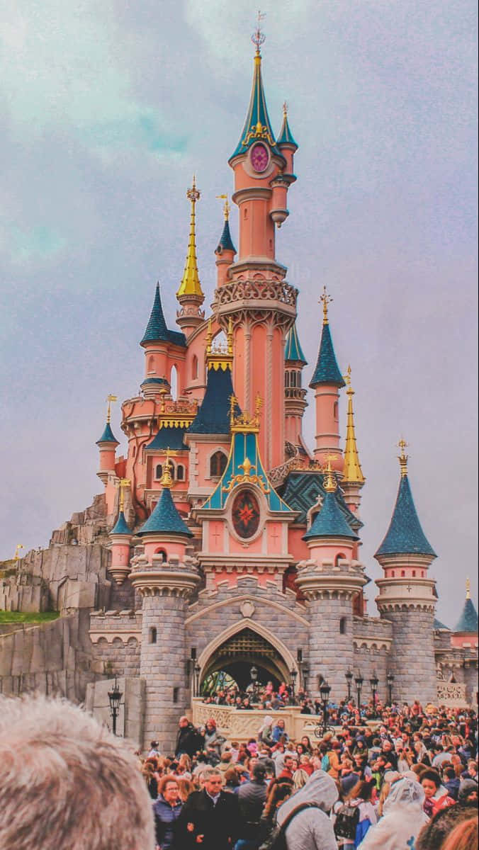 Disneyland Paris With Tourists Packed Together Wallpaper