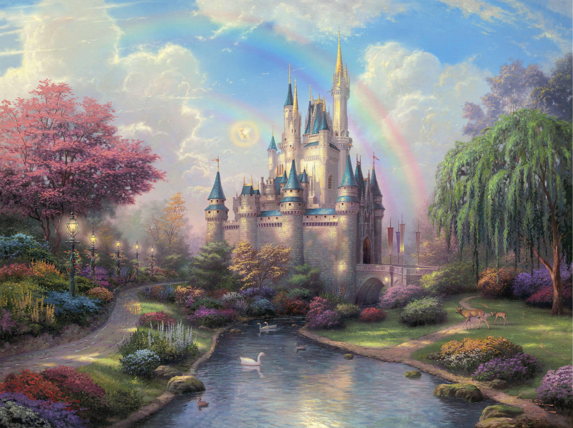 Escape to a magical world of adventure with this beautiful children's fairy painting of Disneyland Park. Wallpaper