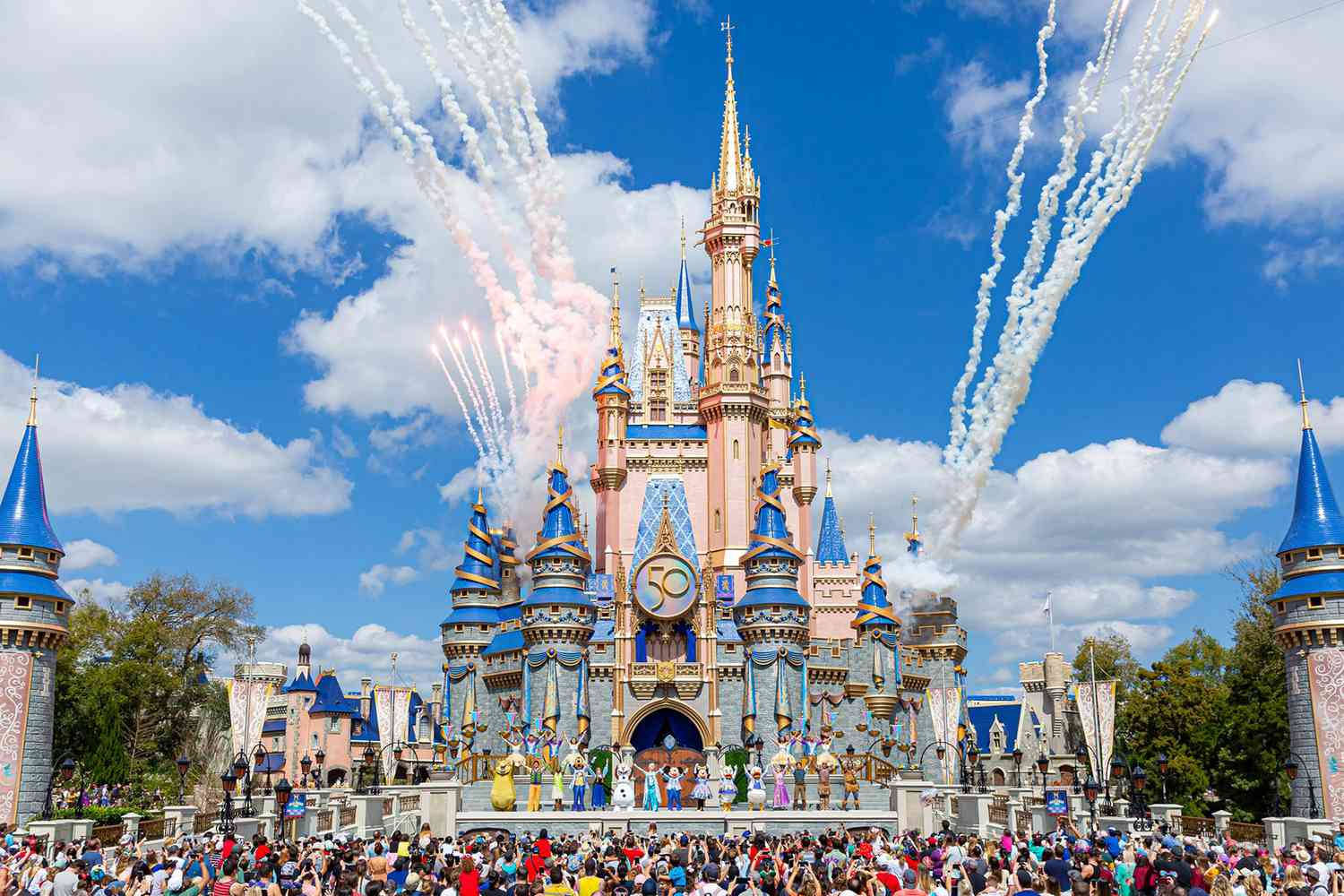 Disneyworld Pink And Blue Fireworks Wallpaper