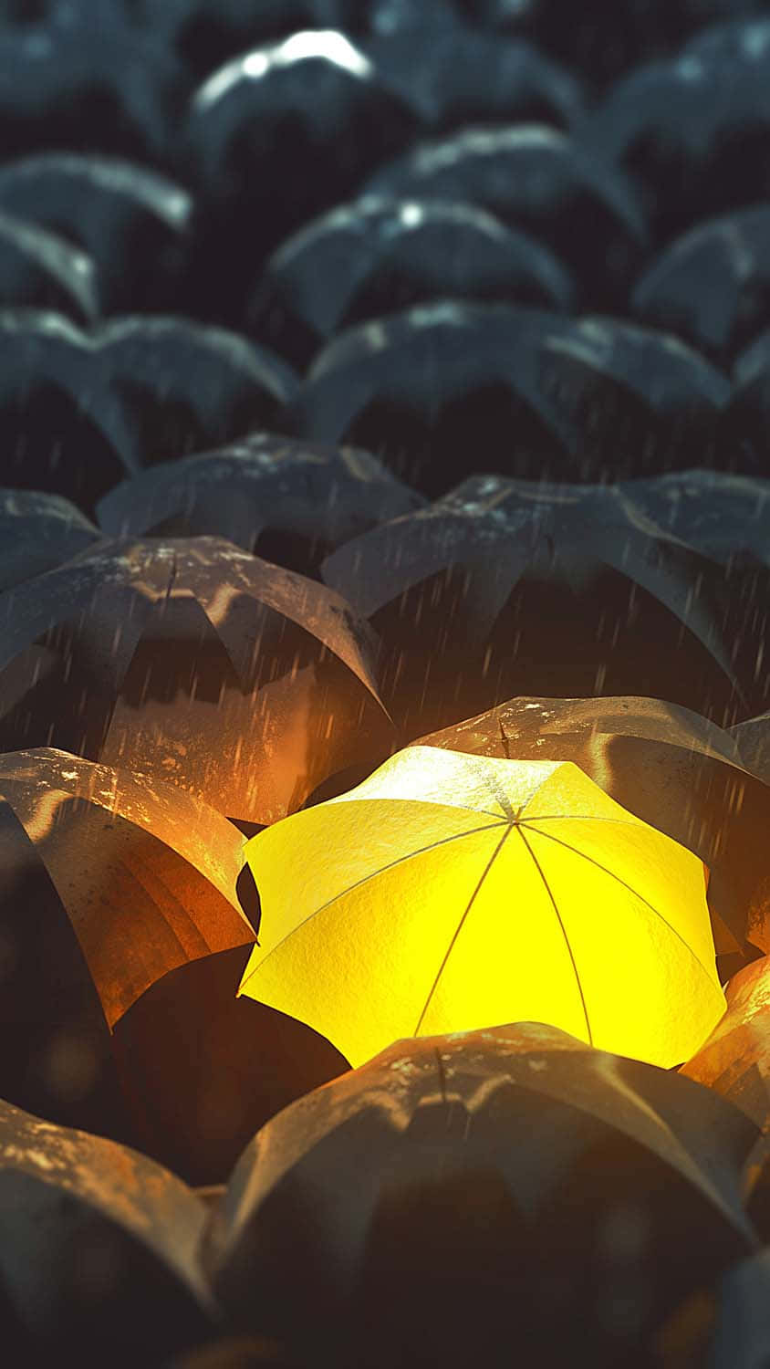 Yellow Umbrella In The Middle Of A Group Of Umbrellas Wallpaper