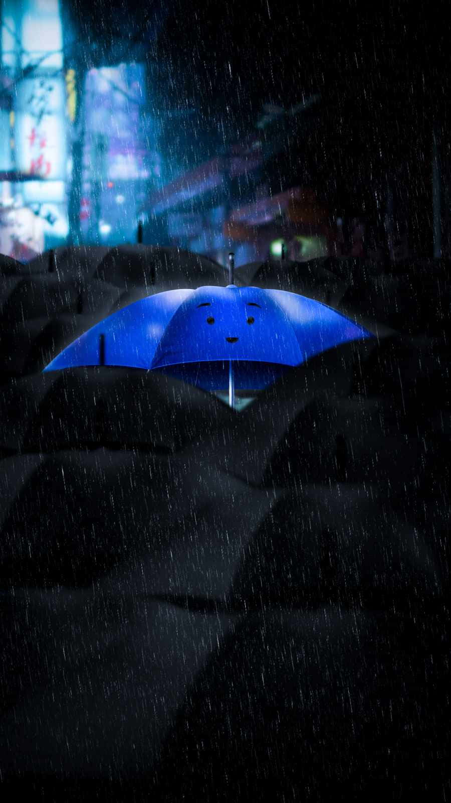 Ettblått Paraply I Regnet Wallpaper