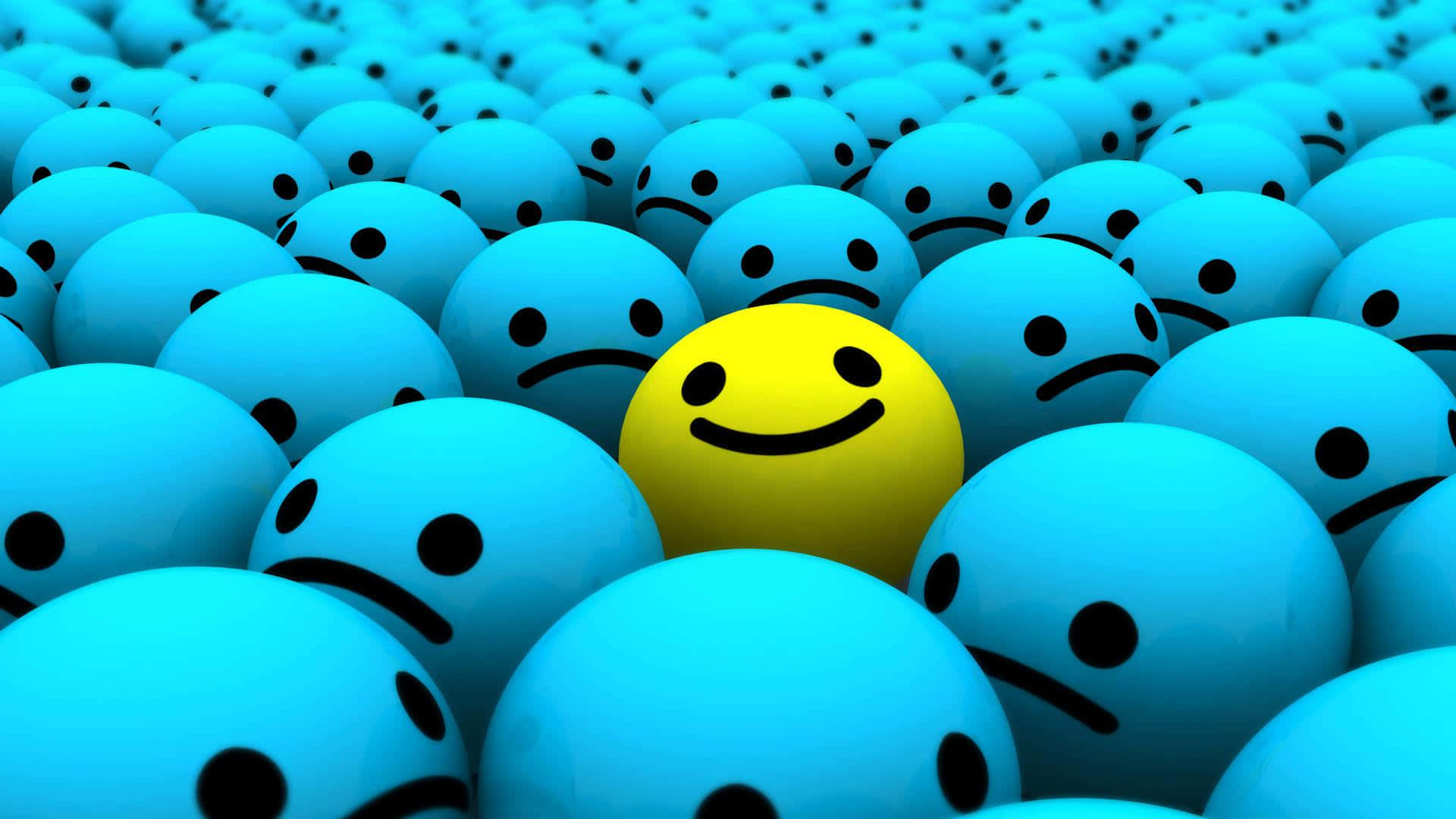 Unacara Sonriente Amarilla En Medio De Un Grupo De Huevos Azules Fondo de pantalla