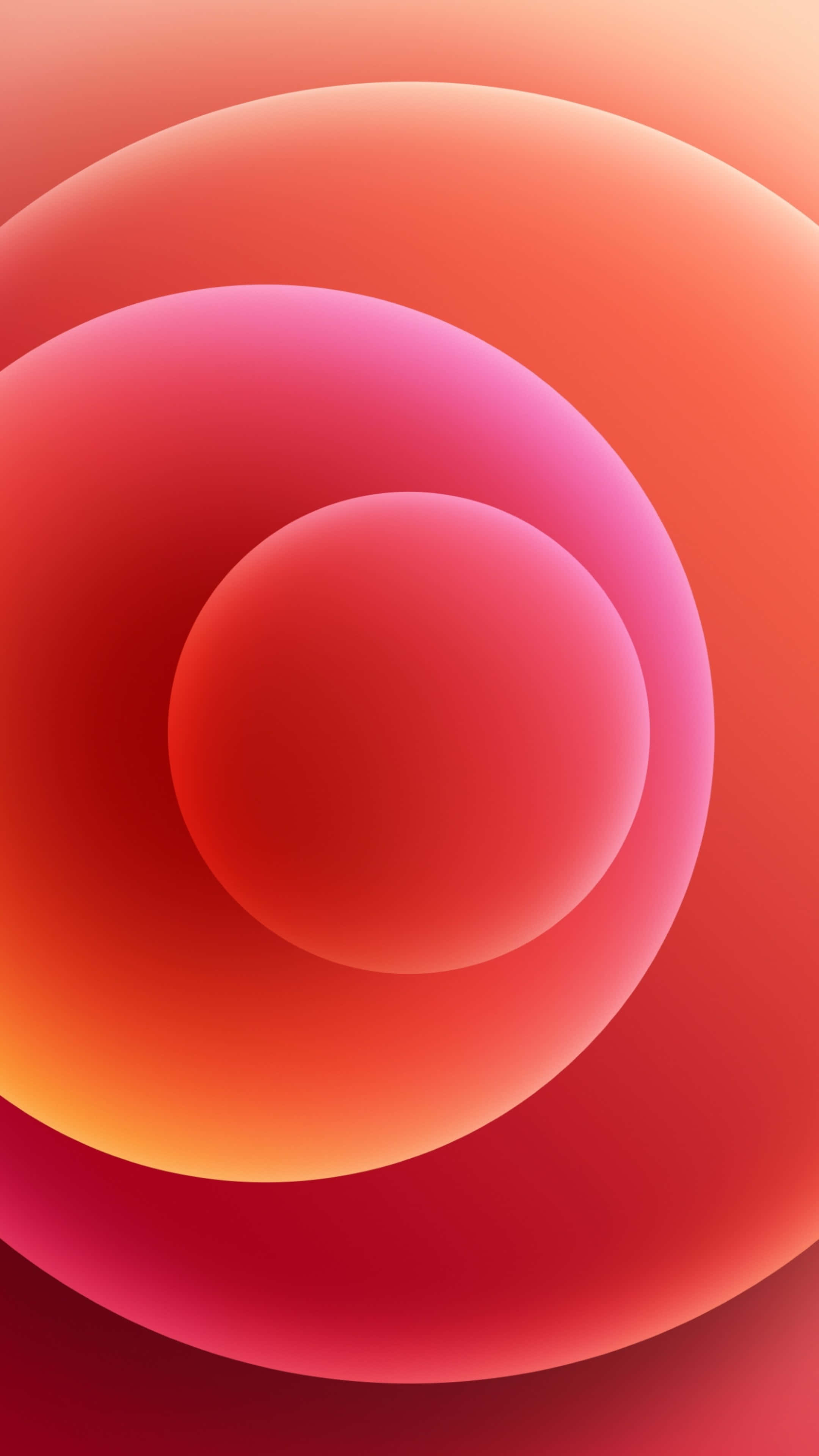 iPhone 16 Pro Max Display Wallpaper — Three glowing translucent circles in gradient reds and pinks float against a warm orange background.