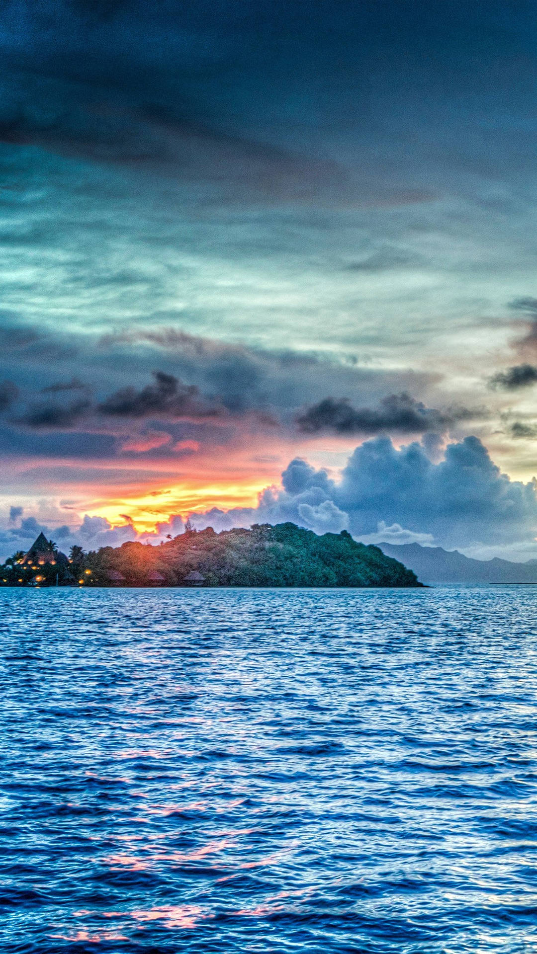 Distant Island Sunset Ocean Wallpaper
