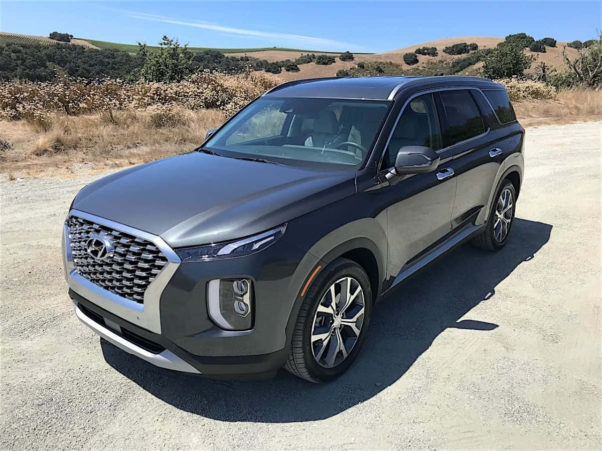 Distinctive Grey Hyundai Palisade Showcased Under A Radiant Sunset Wallpaper