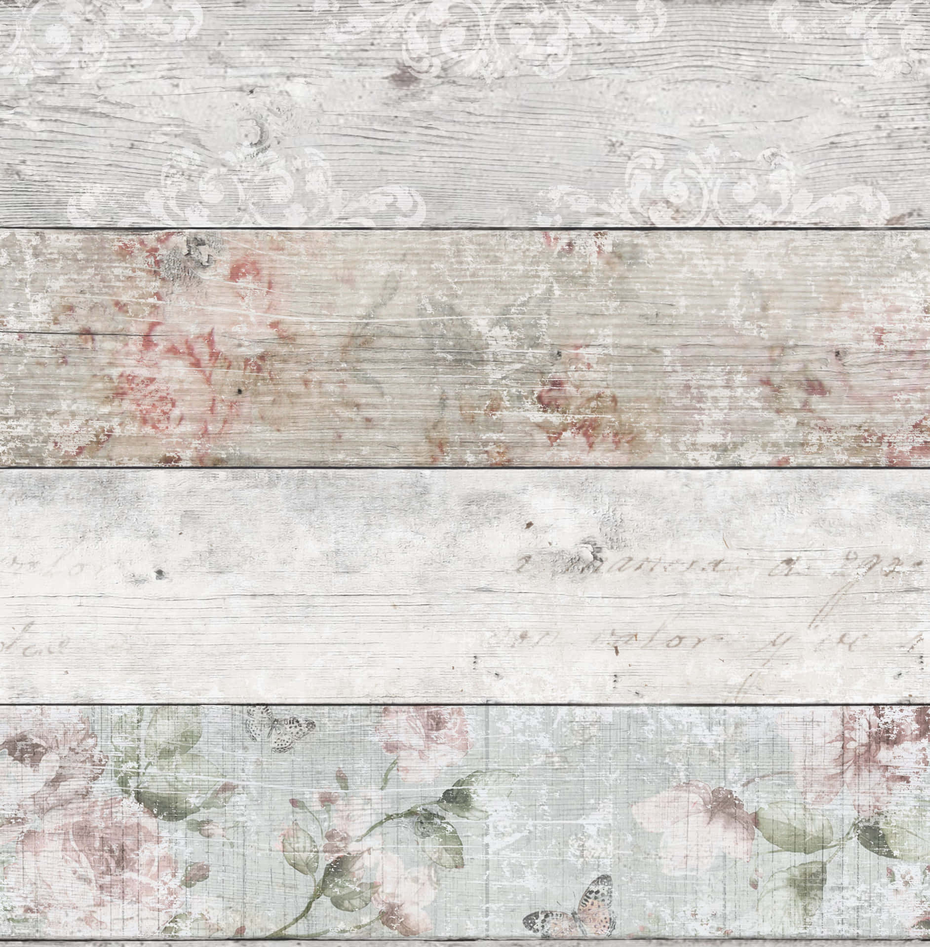 Distraught Floral Wood Print In Nude Wallpaper