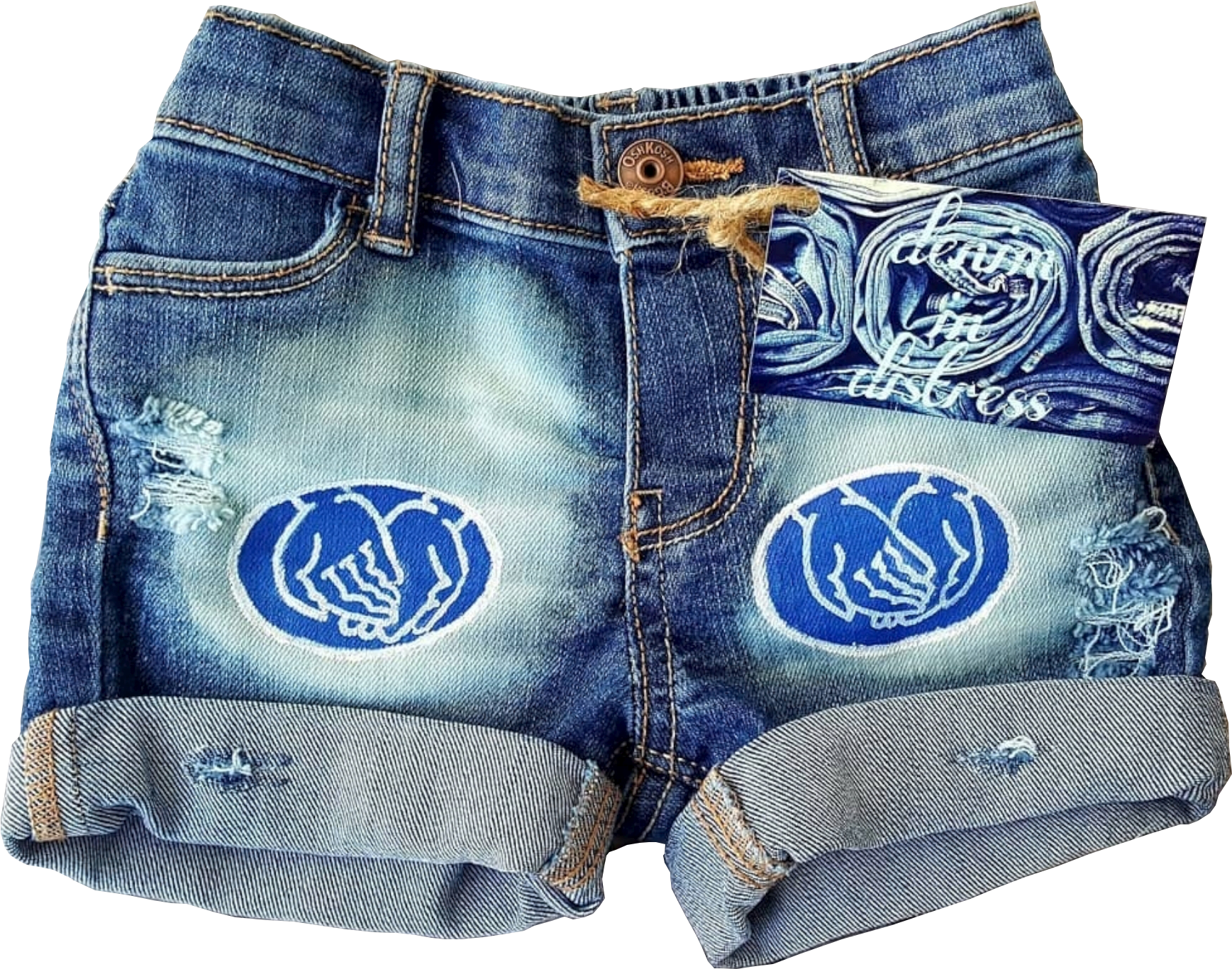 Distressed Denim Shortswith Embroidery PNG