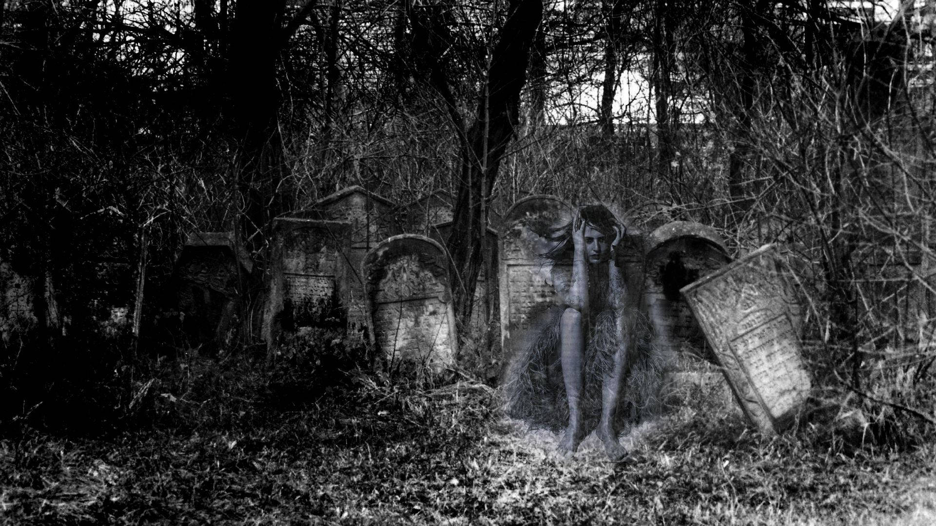 Distressed Ghost In A Graveyard Wallpaper