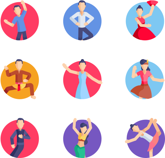 Diverse Animated Dance Icons PNG