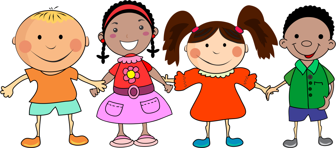 Diverse Cartoon Children Holding Hands PNG